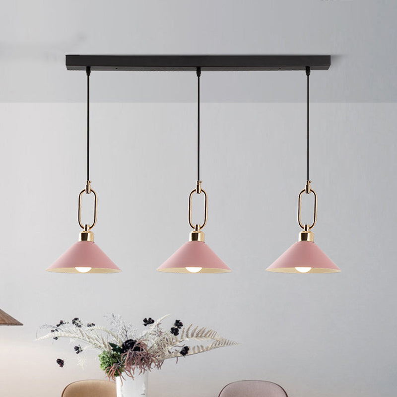 Black/Pink/Blue Cone Hanging Light Macaron 1/3-Light Metal Buckle Pendant Ceiling Lamp over Dining Table