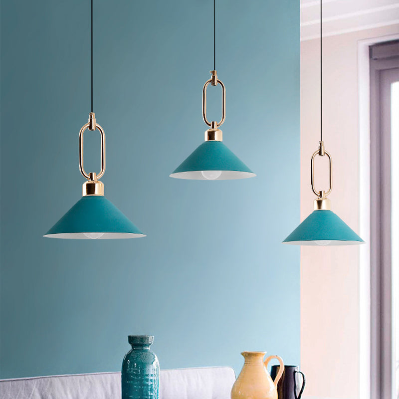 Black/Pink/Blue Cone Hanging Light Macaron 1/3-Light Metal Buckle Pendant Ceiling Lamp over Dining Table