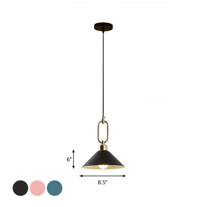 Black/Pink/Blue Cone Hanging Light Macaron 1/3-Light Metal Buckle Pendant Ceiling Lamp over Dining Table