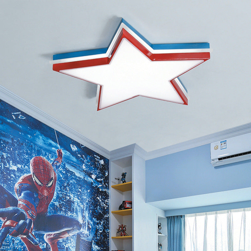 Slim Panel Star Flush Mount Light Kids Acrylic LED Ceiling Light in White for Boys Bedroom