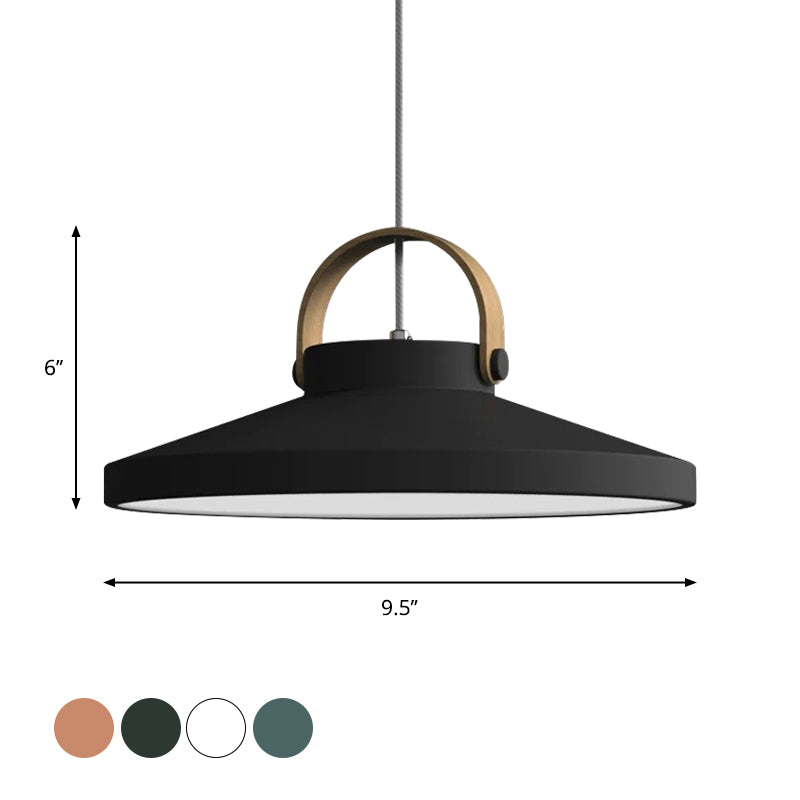 Wood-Handled Pot Lid Suspension Pendant Kitchen Iron Nordic LED Pendulum Light in Green/Black/White