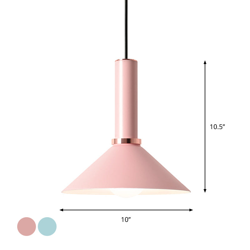 Aluminum Dome/Cone Drop Pendant Macaron 1-Light Pink/Blue Pendulum Light with Grip for Restaurant