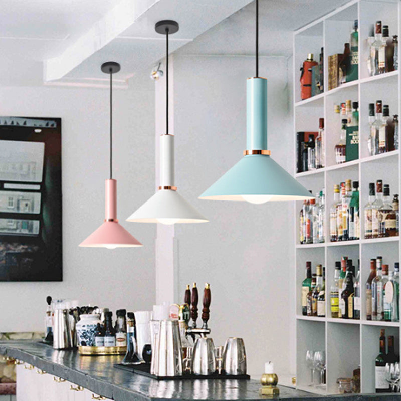 Aluminum Dome/Cone Drop Pendant Macaron 1-Light Pink/Blue Pendulum Light with Grip for Restaurant