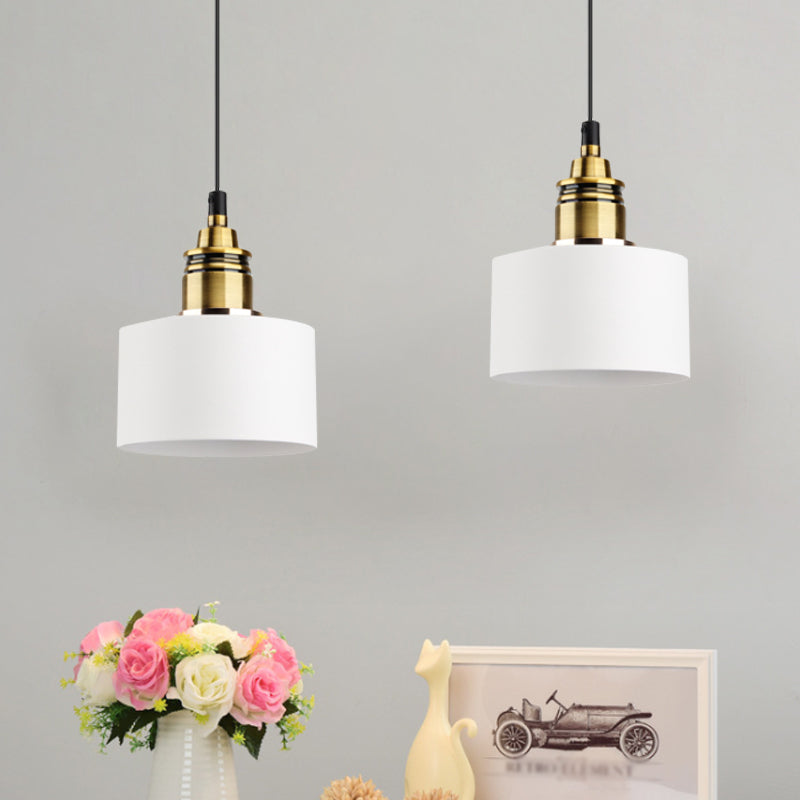 Dome/Cylinder/Cone Iron Hanging Light Macaron Single White/Pink/Blue and Brass Ceiling Pendant Light for Bedside