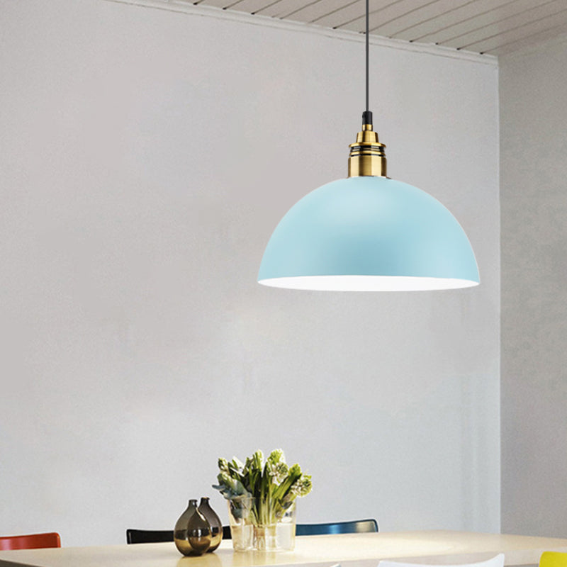 Dome/Cylinder/Cone Iron Hanging Light Macaron Single White/Pink/Blue and Brass Ceiling Pendant Light for Bedside