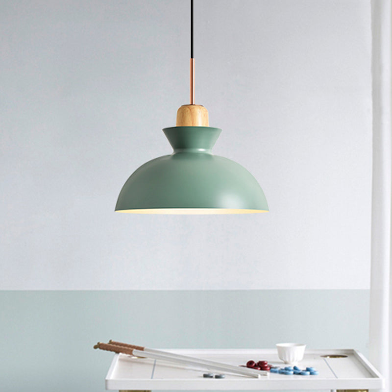 Macaron 1-Light Pendant Lamp Pink/White/Black Cone/Bowl/Bell Hanging Ceiling Light with Iron Shade and Wood Cork