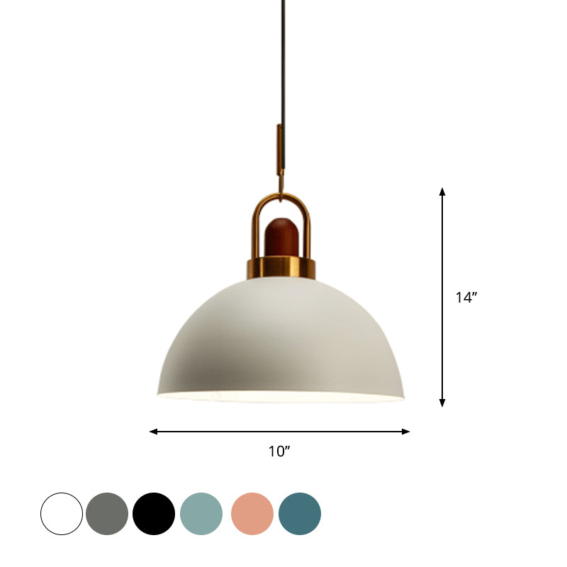 Dome Kitchen Bar Pendulum Light Iron 1 Bulb Macaron Hanging Pendant in Pink/White/Grey with Wood Top and Handle