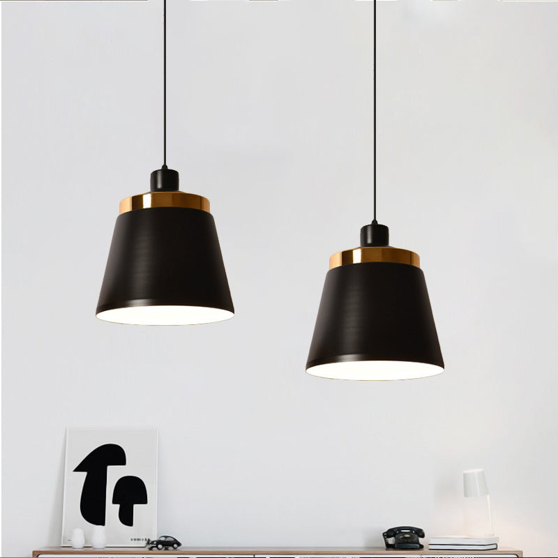 Conical/Tapered Pendant Lighting Fixture Macaron Aluminum 1-Light Black/White Ceiling Lamp for Dining Room