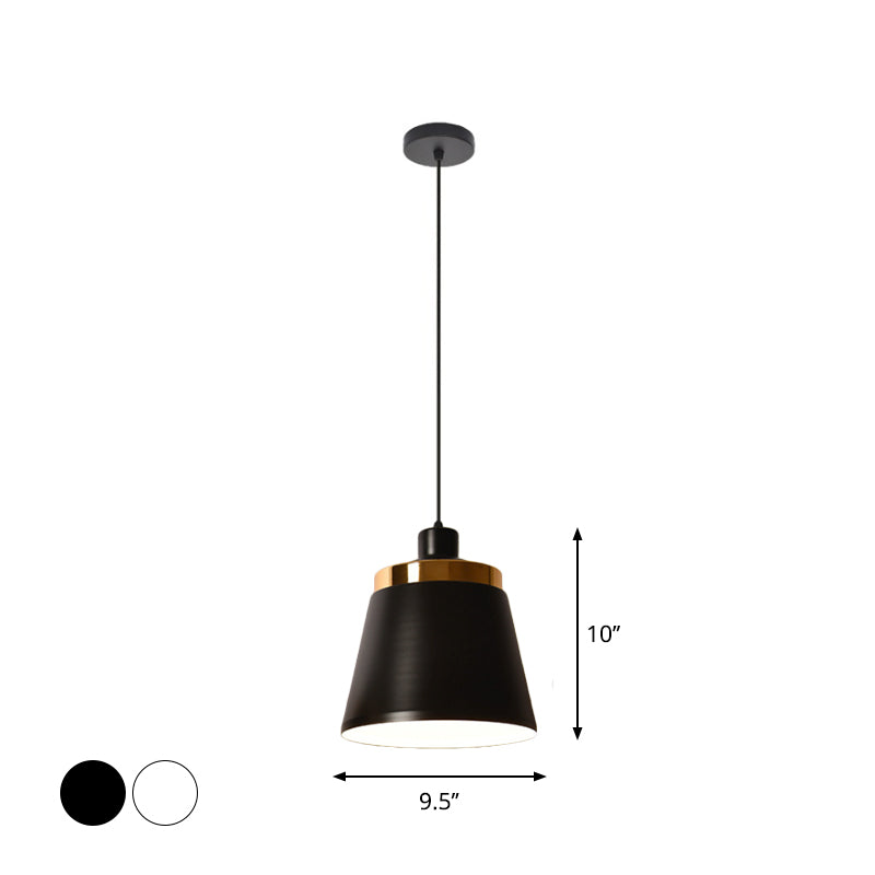 Conical/Tapered Pendant Lighting Fixture Macaron Aluminum 1-Light Black/White Ceiling Lamp for Dining Room