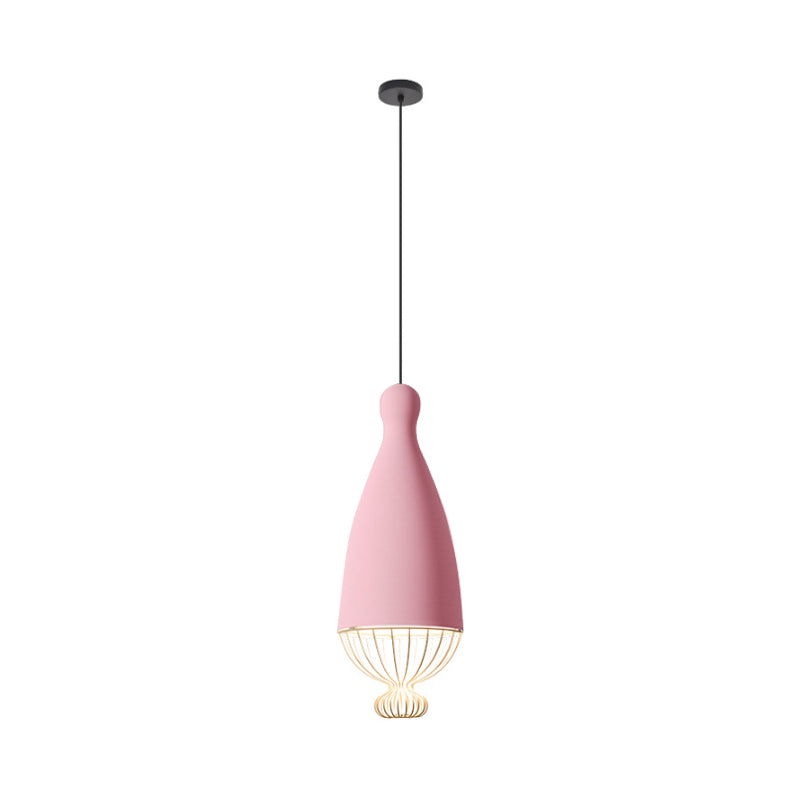 Inverted Balloon Aluminum Pendant Light Macaron 1 Head Grey/Pink/Blue Suspension Lighting with Wire Cage