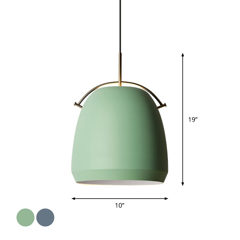 Aluminum Dome/Bell Drop Lamp Macaron 1 Bulb Hanging Pendant Light in Yellow/Pink/Blue with Curved Handle