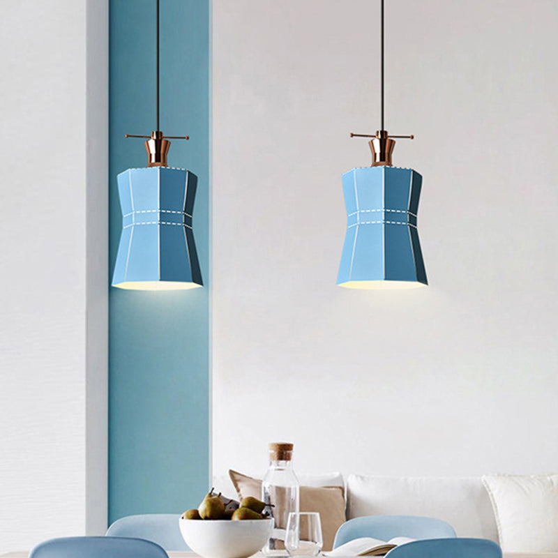 Laser-Cut Teardrop/Lantern/Curved Pendant Macaron Metal 1 Light Restaurant Hanging Light Fixture in Yellow/Pink/Blue