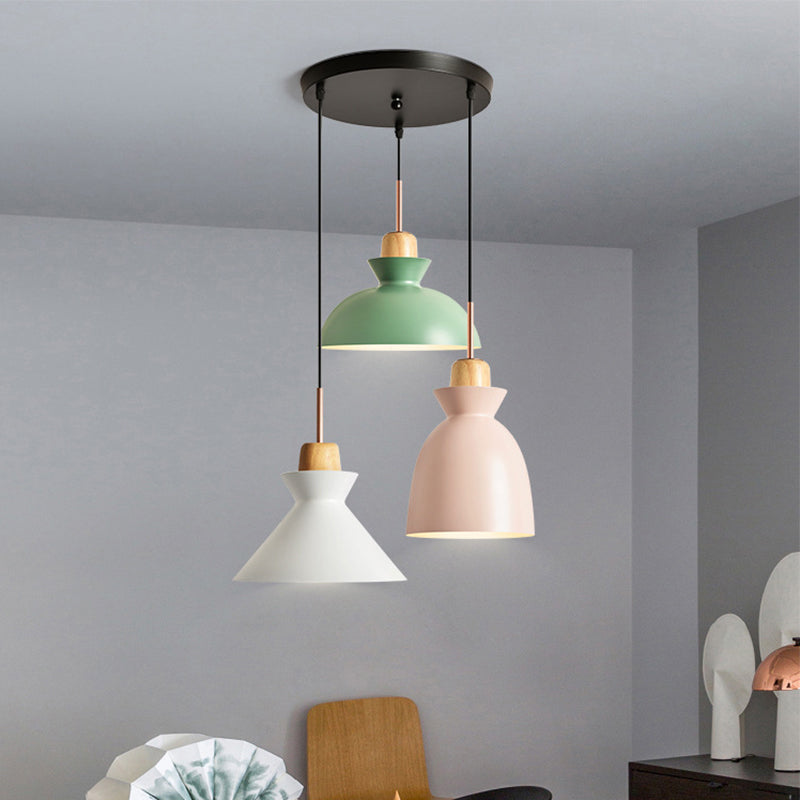 Macaron Round/Linear Multi Hanging Lamp Metal 3 Bulbs Pink/Black Pendant Light Fixture with Shade