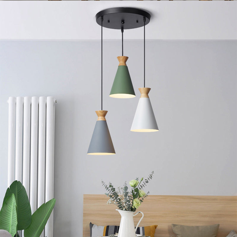 Cylinder/Bottle/Bell Hanging Lamp Kit Nordic Metal 3-Head Dining Room Suspension Pendant in Black