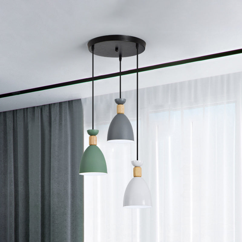 Cylinder/Bottle/Bell Hanging Lamp Kit Nordic Metal 3-Head Dining Room Suspension Pendant in Black