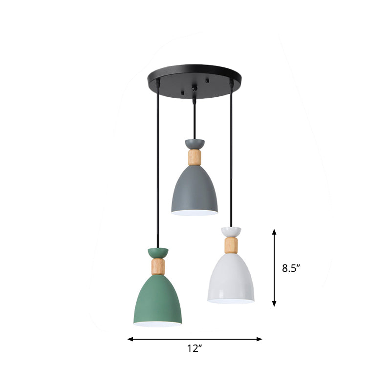 Cylinder/Bottle/Bell Hanging Lamp Kit Nordic Metal 3-Head Dining Room Suspension Pendant in Black