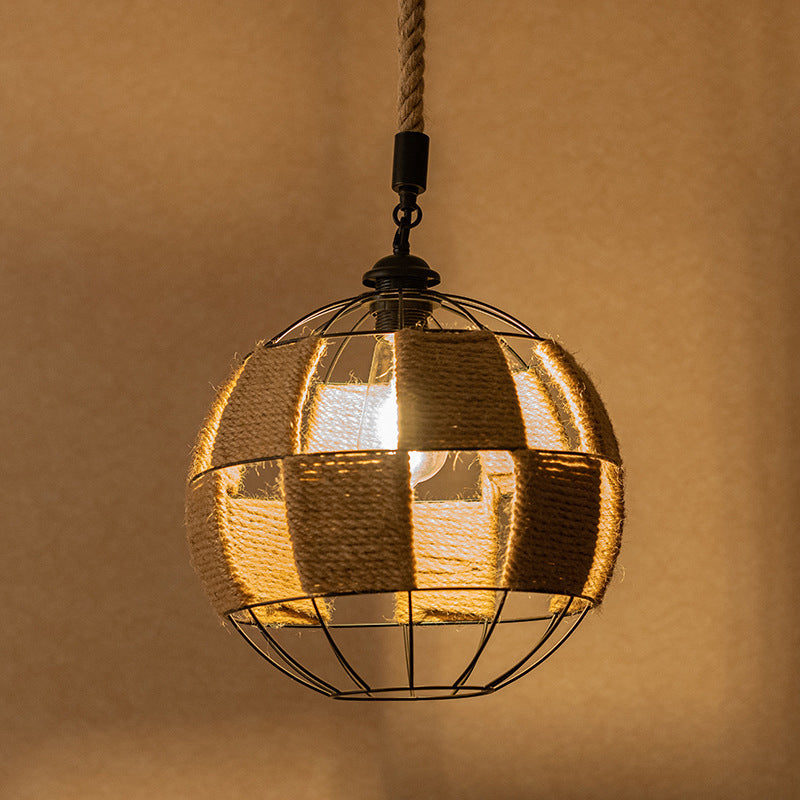 Pendre de corde de chanvre simple Style Cottage Brow Globe Asle Plafond plafond Light