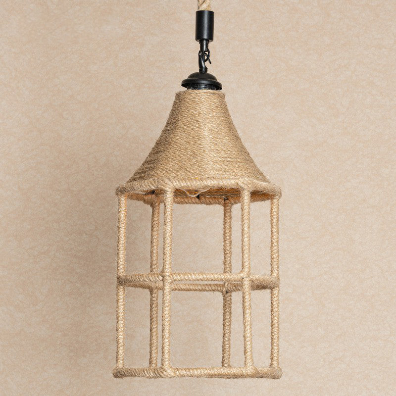 Booth Shaped Dining Room Pendulum Light Rustic Rope 1-Light Brown Suspended Lighting Fixture