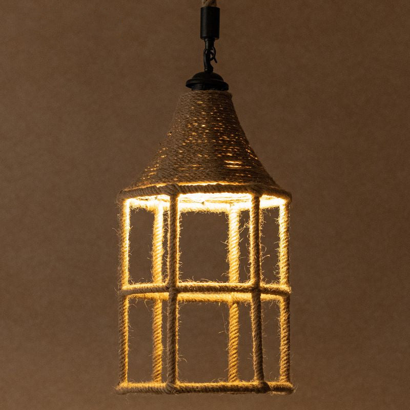 Booth Shaped Dining Room Pendulum Light Rustic Rope 1-Light Brown Suspended Lighting Fixture