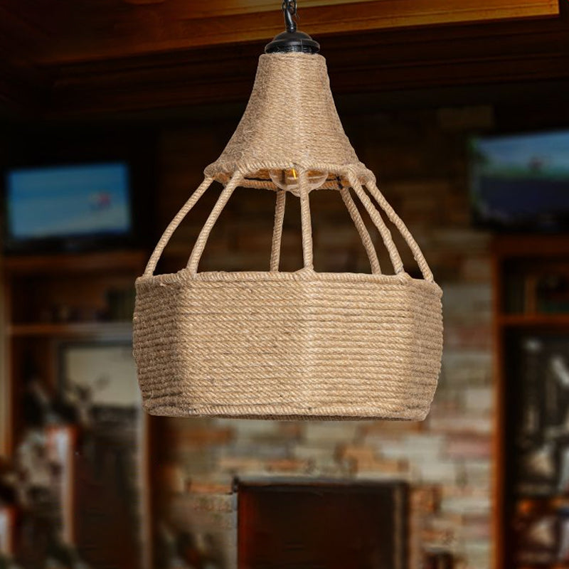 Single Jute Rope Down Lighting Farmhouse Brown Pear Shaped Dining Table Ceiling Pendant Light