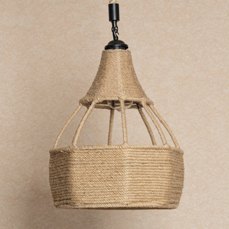 Single Jute Seil Down Lighting Farmhouse Braun Birnenförmige Esstisch Decke Anhänger Licht