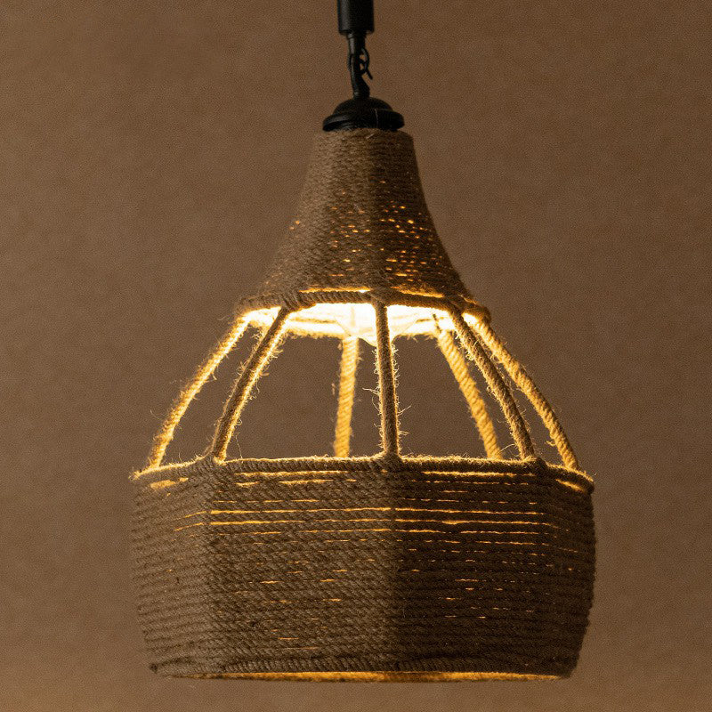 Single Jute Seil Down Lighting Farmhouse Braun Birnenförmige Esstisch Decke Anhänger Licht