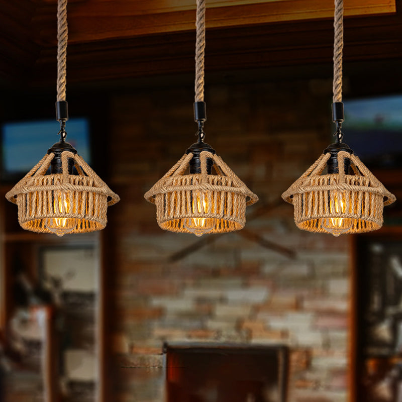 3/6-licht Mini House Multi Pendant Cottage Brown Hand Working Hanging Light armatuur, ronde/lineaire luifel