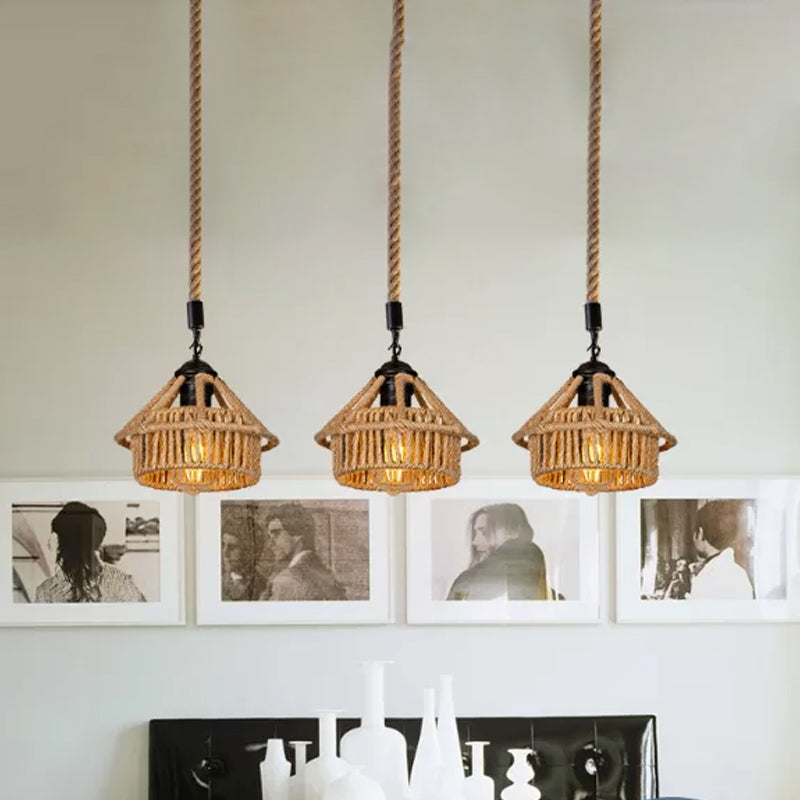 3/6-licht Mini House Multi Pendant Cottage Brown Hand Working Hanging Light armatuur, ronde/lineaire luifel