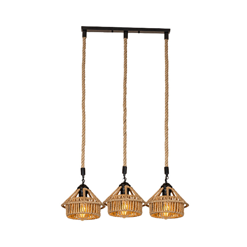 3/6-licht Mini House Multi Pendant Cottage Brown Hand Working Hanging Light armatuur, ronde/lineaire luifel