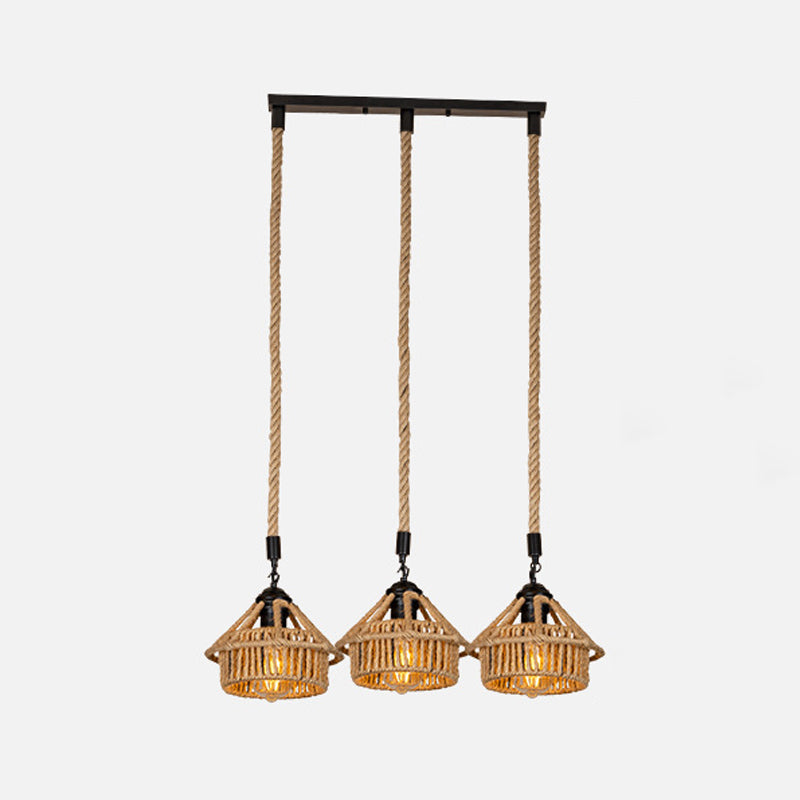 3/6-licht Mini House Multi Pendant Cottage Brown Hand Working Hanging Light armatuur, ronde/lineaire luifel