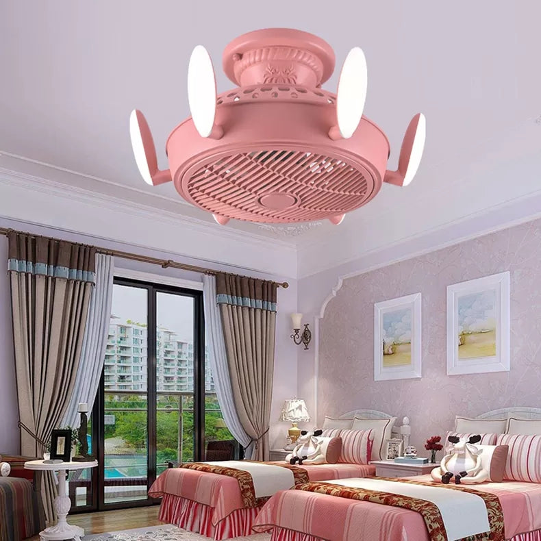 Noordse stijl ventilator semi spoeling licht 6 lichten macaron gekleurde plafondventilator voor slaapkamer