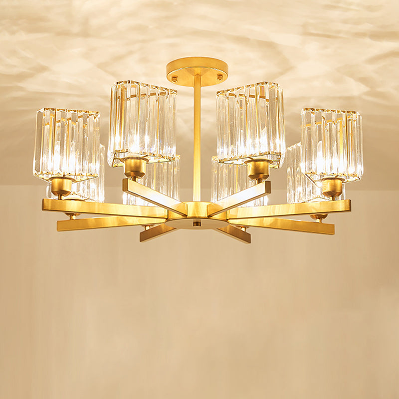 3/6/8 Luces Rectangle Semi Flush Lighting Contemporary Gold Crystal Semi-Flush Monte para sala de estar