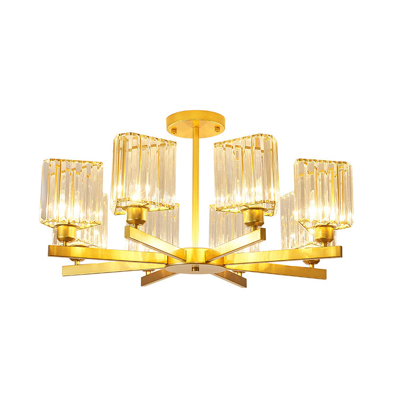 3/6/8 Luces Rectangle Semi Flush Lighting Contemporary Gold Crystal Semi-Flush Monte para sala de estar