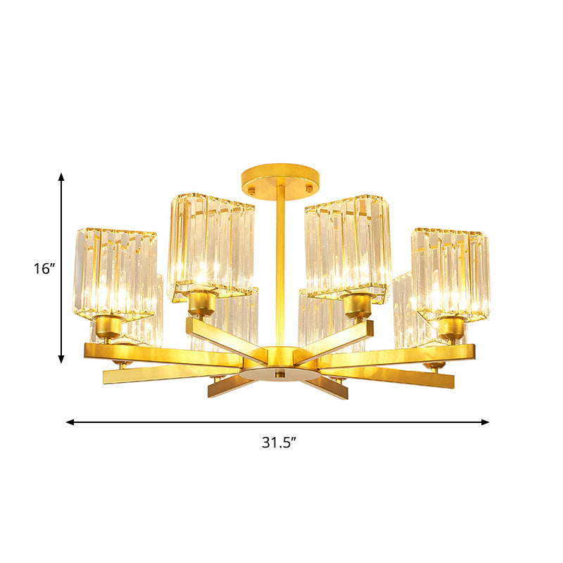 3/6/8 Luces Rectangle Semi Flush Lighting Contemporary Gold Crystal Semi-Flush Monte para sala de estar