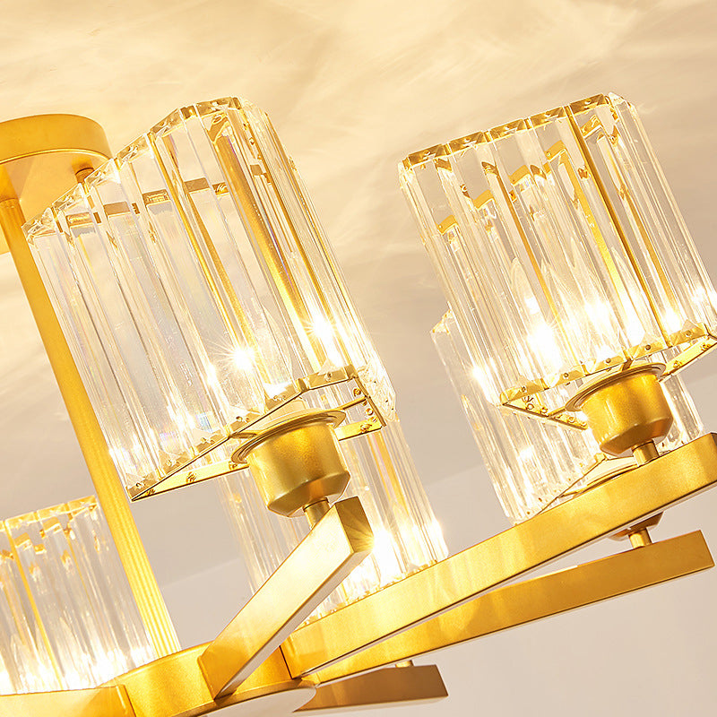 3/6/8 Luces Rectangle Semi Flush Lighting Contemporary Gold Crystal Semi-Flush Monte para sala de estar