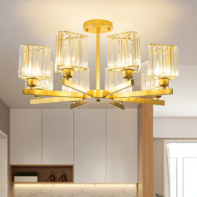 3/6/8 Luces Rectangle Semi Flush Lighting Contemporary Gold Crystal Semi-Flush Monte para sala de estar