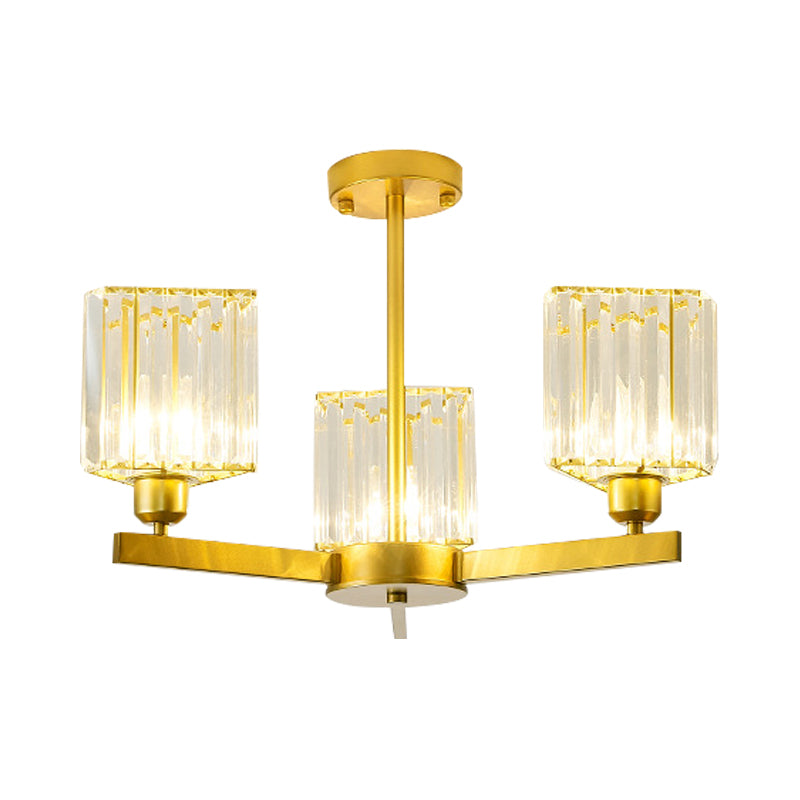 3/6/8 Lights Rectangle Semi Flush Lighting Contemporary Gold Crystal Semi-Flush Mount for Living Room