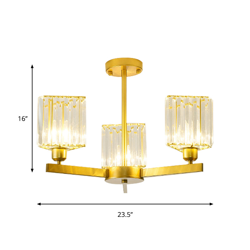 3/6/8 Luces Rectangle Semi Flush Lighting Contemporary Gold Crystal Semi-Flush Monte para sala de estar