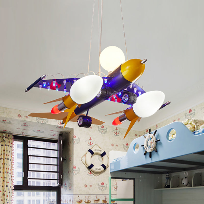 Blue Air Plane Pendant Light Cool Metal Suspension Light for Boys Bedroom