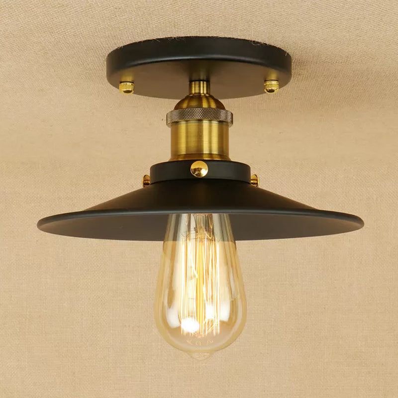 Rust / Chrome / Black Semi Flush large éclaté 1 Light Warehouse Style Flush Mount Plafond Light