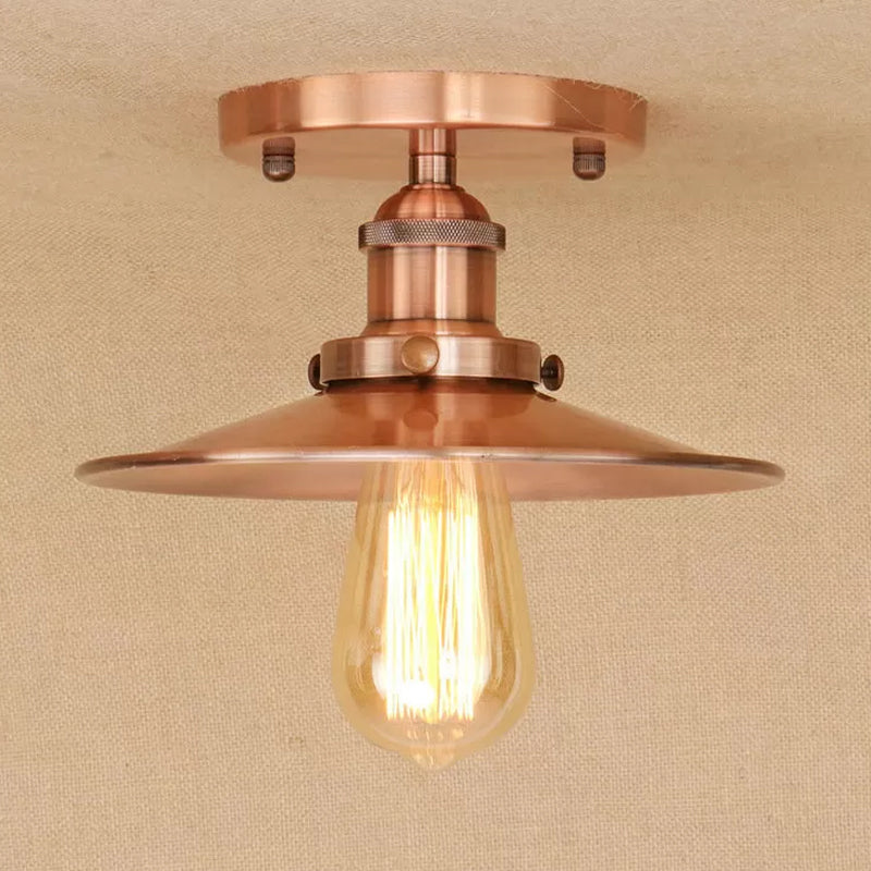 Iron Rust/Chrome/Black Semi Flush Wide Flared 1 Light Warehouse Style Flush Mount Ceiling Light