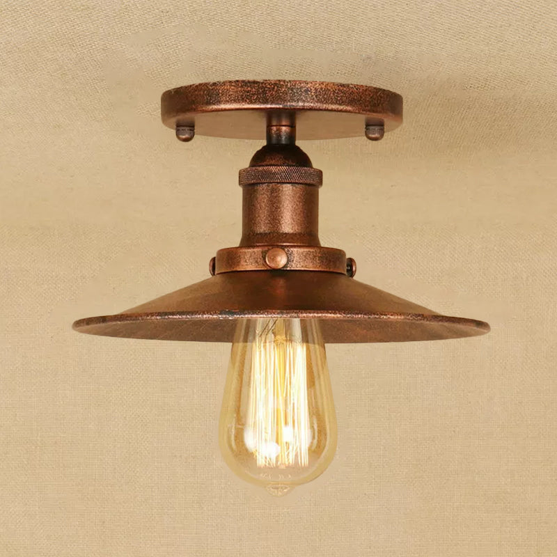 Iron Rust/Chrome/Black Semi Flush Wide Flared 1 Light Warehouse Style Flush Mount Ceiling Light