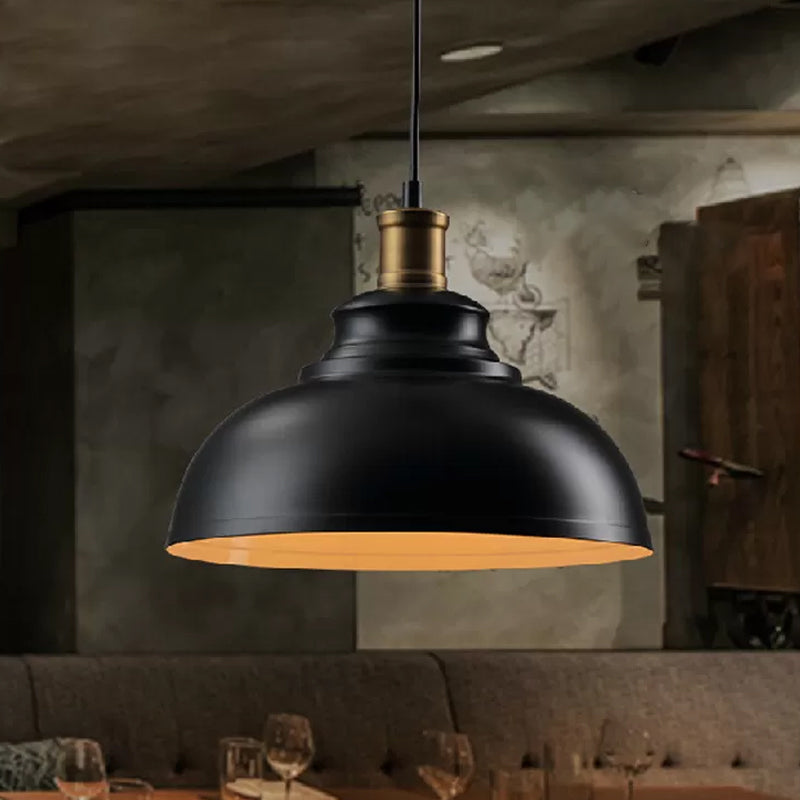 Single-Bulb Drop Pendant Industrial Bowl Shaped Metal Ceiling Suspension Lamp in Black/White