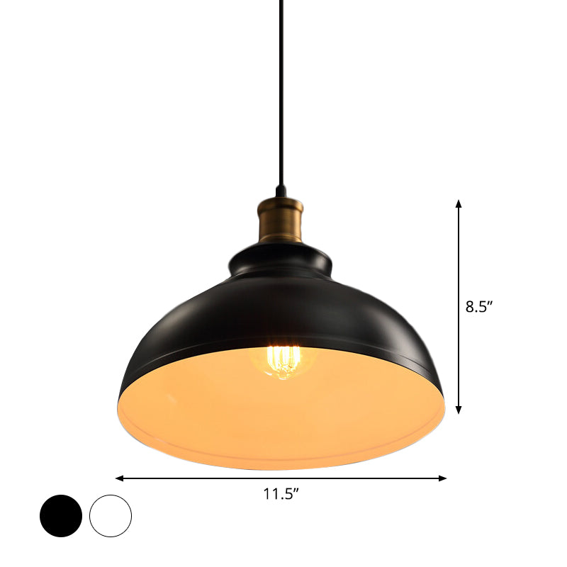 Single-Bulb Drop Pendant Industrial Bowl Shaped Metal Ceiling Suspension Lamp in Black/White