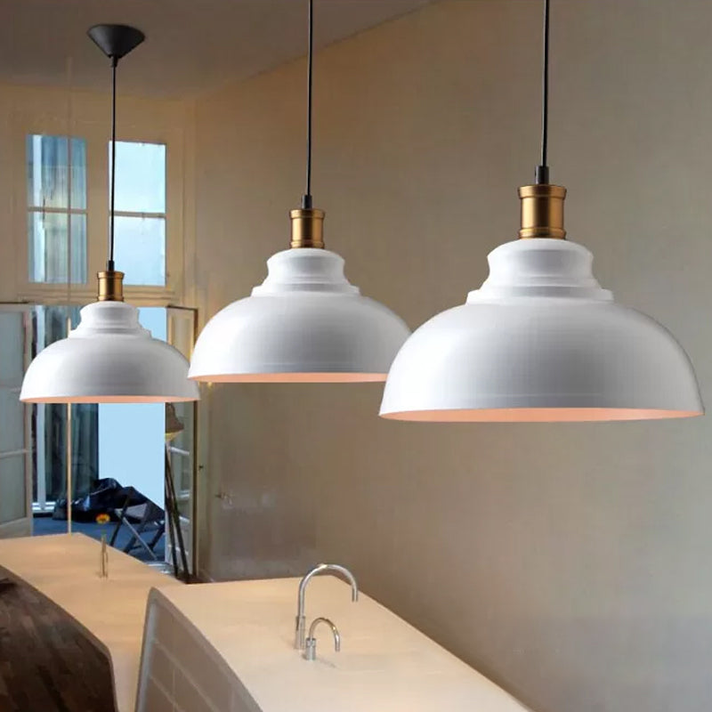 Single-Bulb Drop Pendant Industrial Bowl Shaped Metal Ceiling Suspension Lamp in Black/White