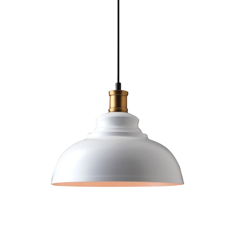 Single-Bulb Drop Pendant Industrial Bowl Shaped Metal Ceiling Suspension Lamp in Black/White