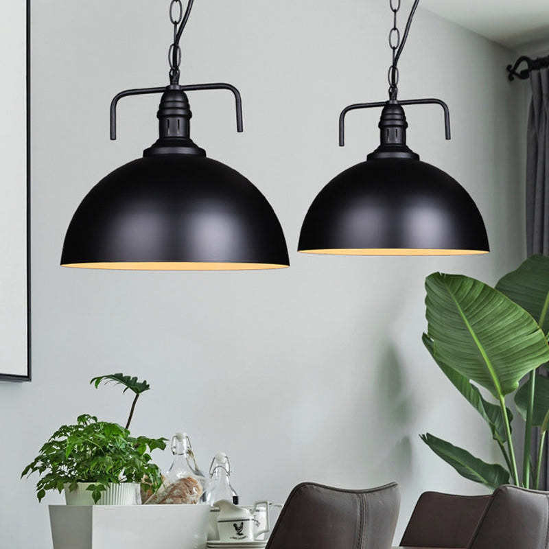 Hemisfeer veranda hangend licht landelijk metallic 1 lamp zwarte suspensie hanger licht