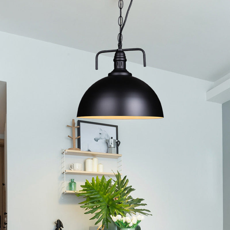 Hemisfeer veranda hangend licht landelijk metallic 1 lamp zwarte suspensie hanger licht