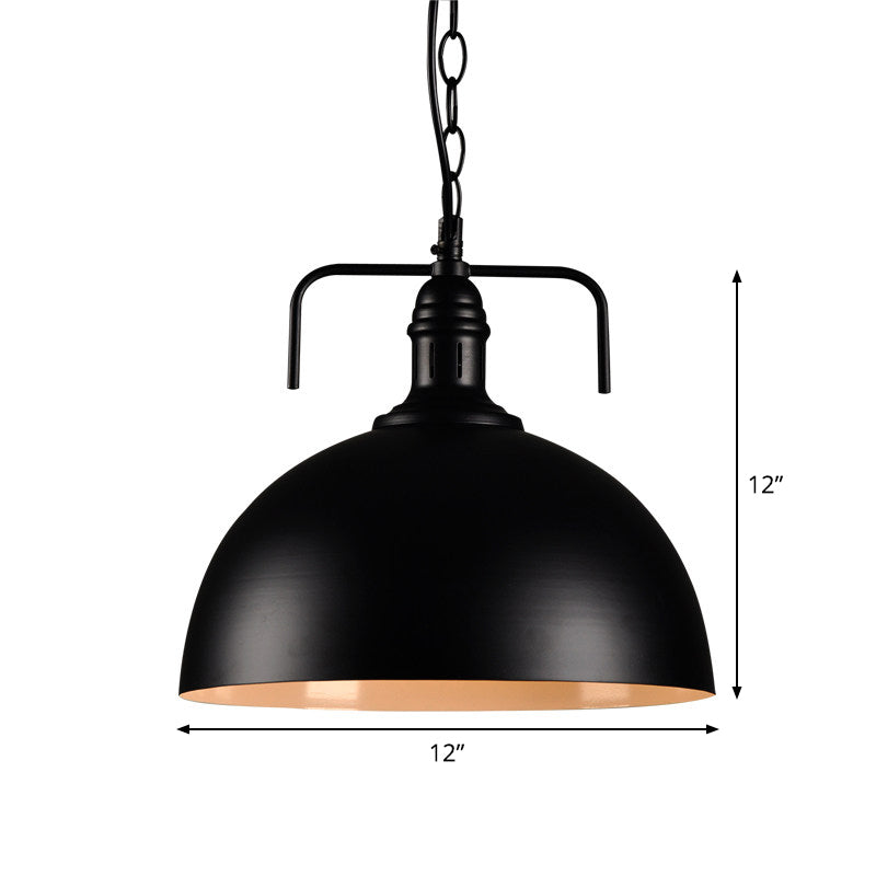 Hemisphere Porch Hanging Light Rural Metallic 1 Bulb Black Suspension Pendant Light