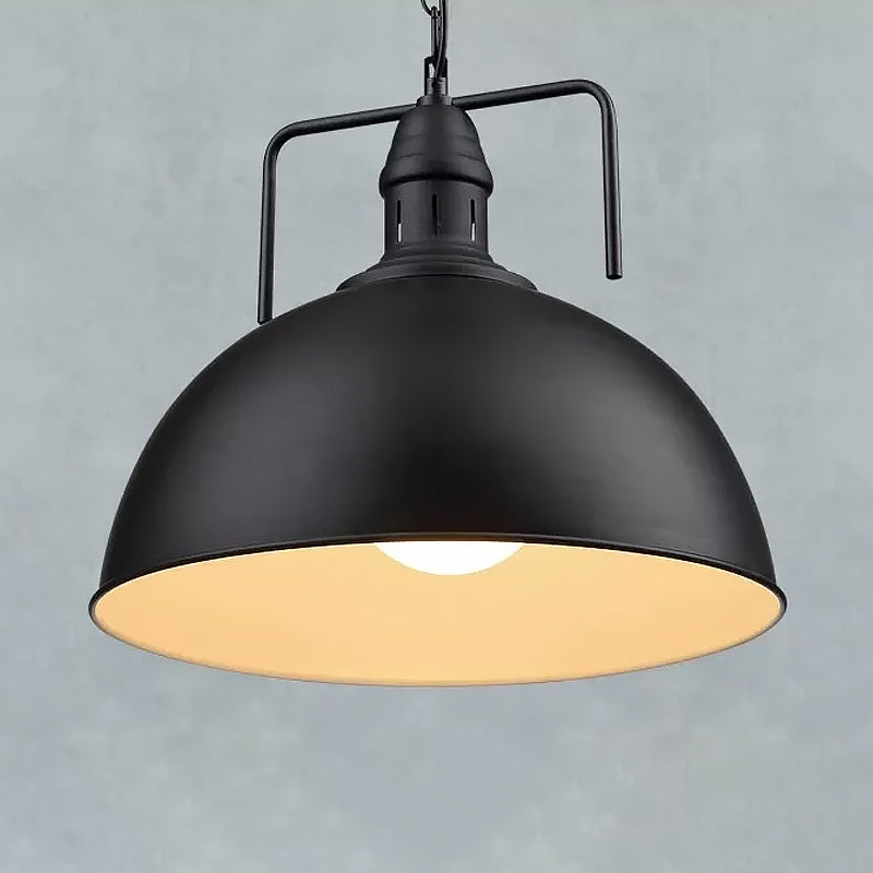 Dome Iron Hanging Pendant Industrial Single-Bulb Restaurant Ceiling Light with Vent in Black